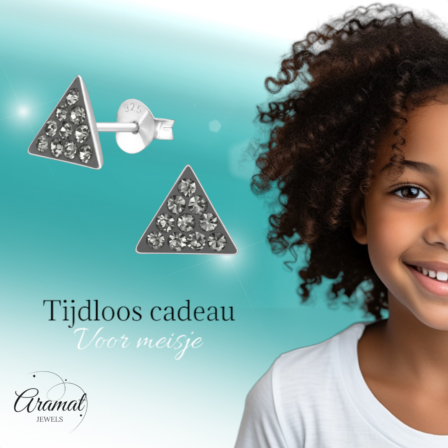 Silver Crystal Earrings Triangle Black Diamond