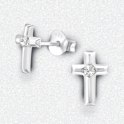 Zilveren Kruis Kristal Oorstekers - 8mm - 925 Zilver - Aramat Jewels - Oorbellen - cadeautip