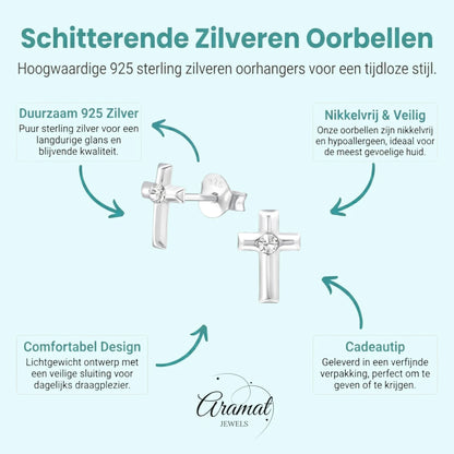 Zilveren Kruis Kristal Oorstekers - 8mm - 925 Zilver - Aramat Jewels - Oorbellen - cadeautip