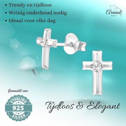 Zilveren Kruis Kristal Oorstekers - 8mm - 925 Zilver - oor918 - 32772 - Oorbellen kopen
