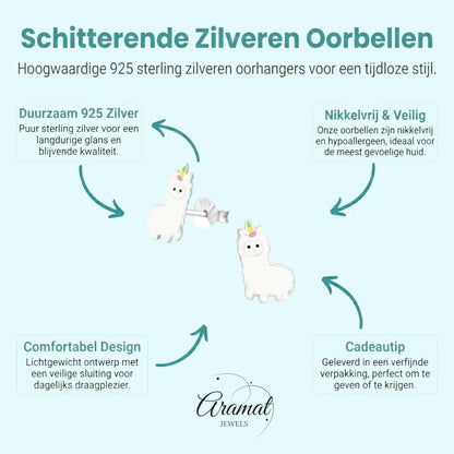 Zilveren Lama Oorbellen - Wit Emaille - Aramat Jewels - Oorbellen - cadeautip