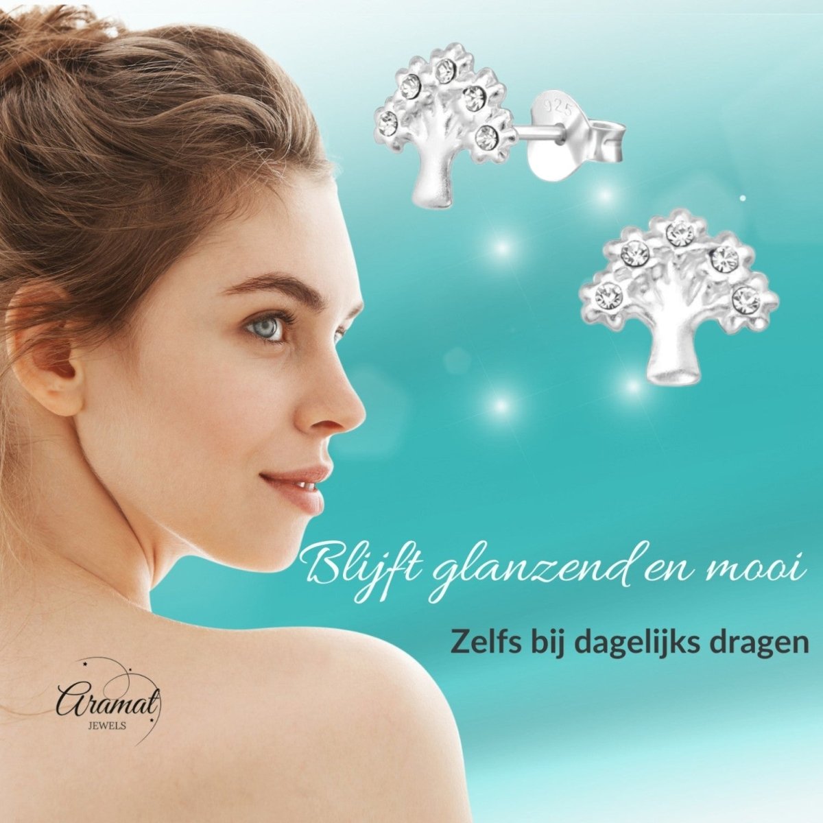 ZIlveren Levensboom Oorbellen 8mm - Aramat Jewels - Oorbellen - cadeautip