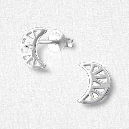 Zilveren Maan Oorbellen opengewerkt - 8x7mm - Aramat Jewels - Oorbellen - cadeautip