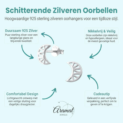 Zilveren Maan Oorbellen opengewerkt - 8x7mm - Aramat Jewels - Oorbellen - cadeautip