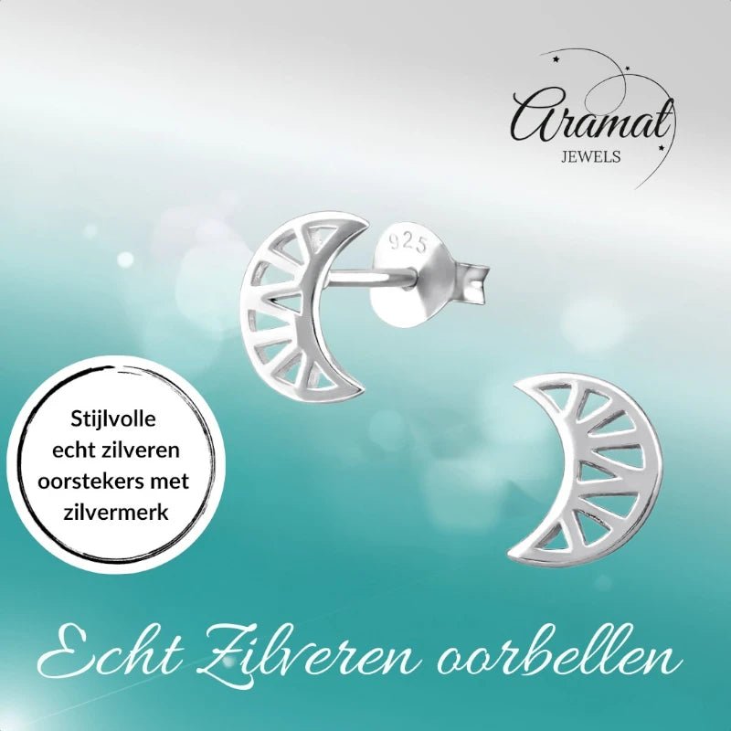 Zilveren Maan Oorbellen opengewerkt - 8x7mm - oor4926 - 31744 - Oorbellen kopen