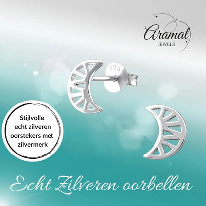 Zilveren Maan Oorbellen opengewerkt - 8x7mm - oor4926 - 31744 - Oorbellen kopen