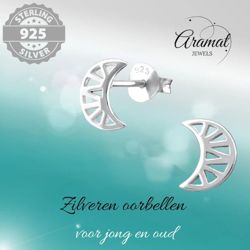 Zilveren Maan Oorbellen opengewerkt - 8x7mm - oor4926 - 31744 - Oorbellen kopen