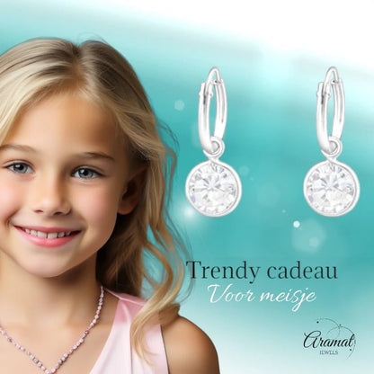 Zilveren Mini Oorringetjes meisje met Zirkonia Bedel - 37122 - Oorringen kopen