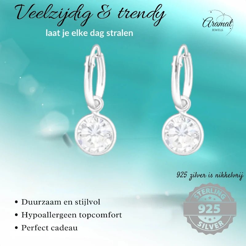 Zilveren Mini Oorringetjes meisje met Zirkonia Bedel - 37122 - Oorringen kopen