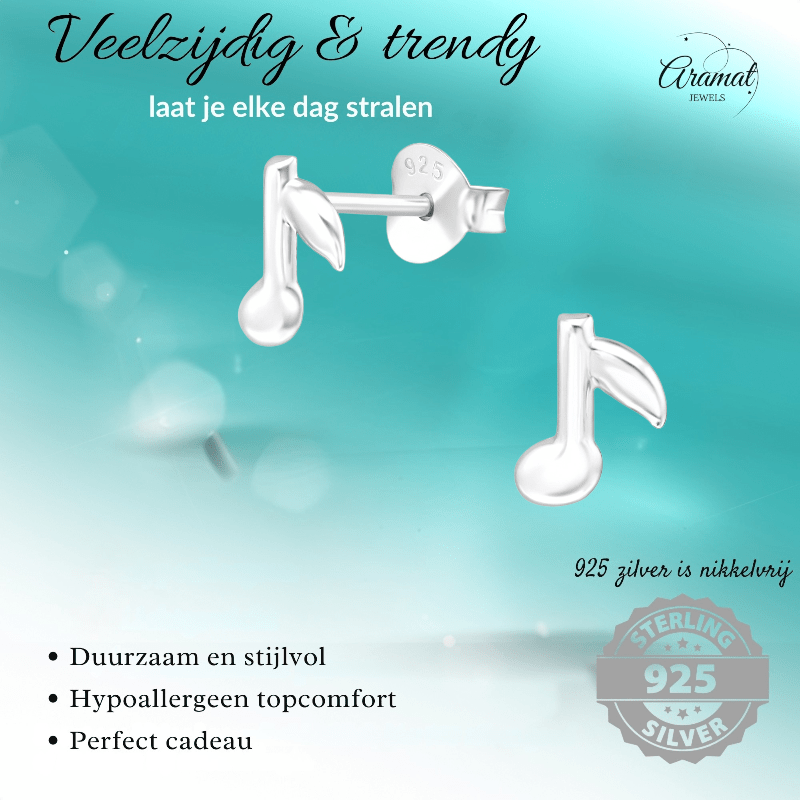 Zilveren Muzieknoot Oorstekers 7×6 mm - oor927 - 26285 - Oorbellen kopen# - 7mm - 925 Zilver - alles