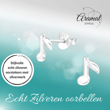 Zilveren Muzieknoot Oorstekers 7×6 mm - oor927 - 26285 - Oorbellen kopen# - 7mm - 925 Zilver - alles