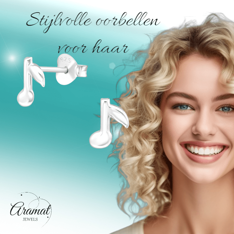 Zilveren Muzieknoot Oorstekers 7×6 mm - oor927 - 26285 - Oorbellen kopen# - 7mm - 925 Zilver - alles