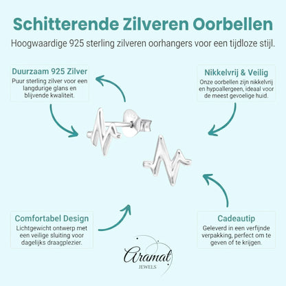 Zilveren Oorbellen hartslag symbool - Aramat Jewels - Oorbellen - cadeautip