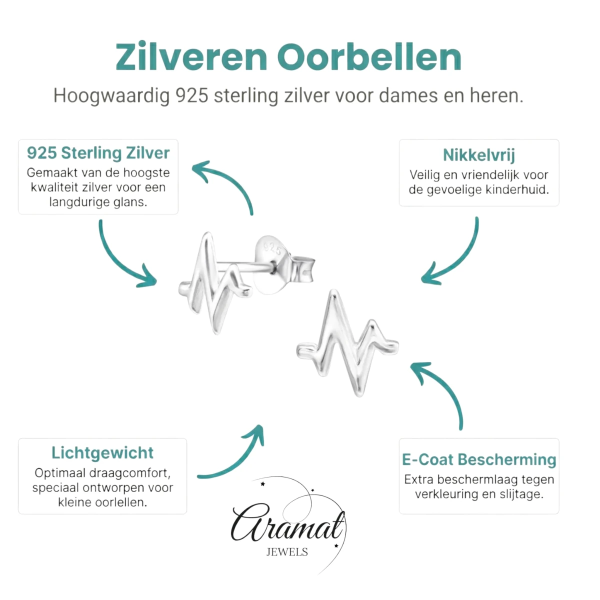 Zilveren Oorbellen hartslag symbool - Aramat Jewels - Oorbellen - cadeautip