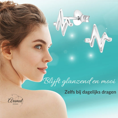 Zilveren Oorbellen hartslag symbool - Aramat Jewels - Oorbellen - cadeautip