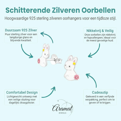 Zilveren Oorbellen Konijn - Wit Emaille - Aramat Jewels - Oorbellen - cadeautip