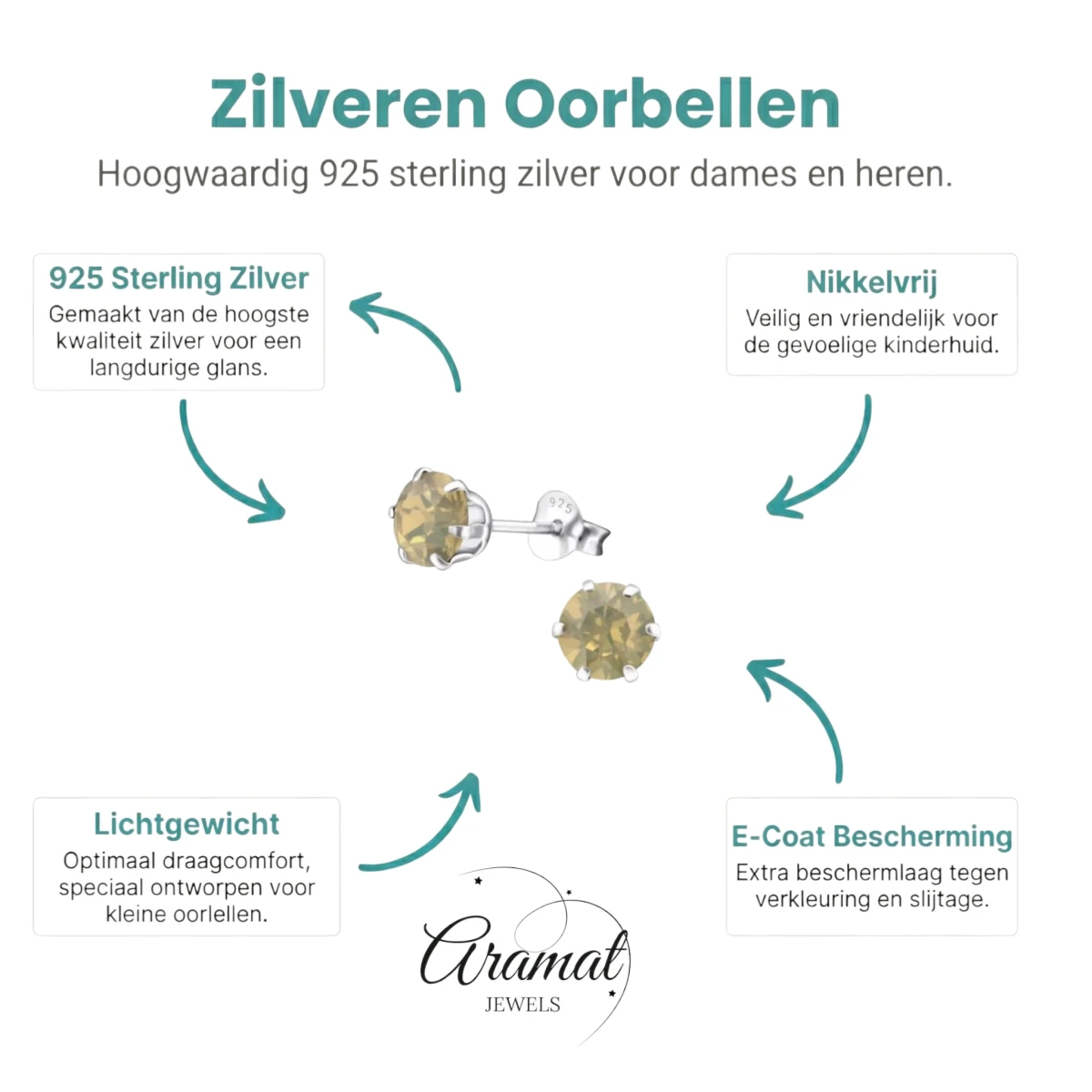 Zilveren Oorbellen met 6mm Opaal Zand - Aramat Jewels - Oorbellen - cadeautip