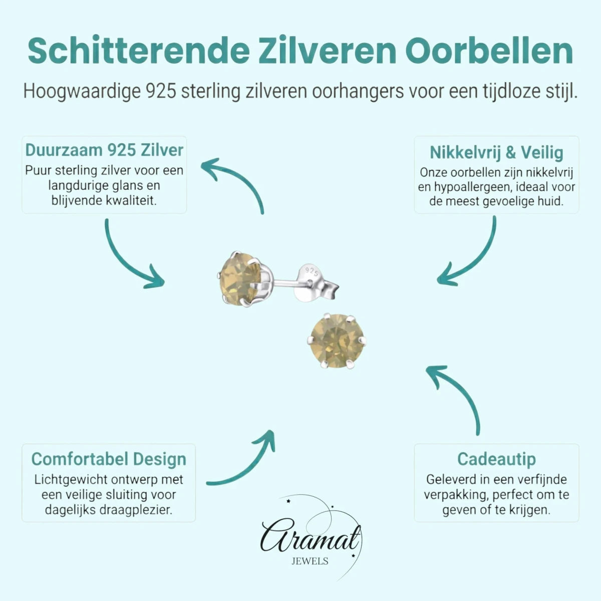 Zilveren Oorbellen met 6mm Opaal Zand - Aramat Jewels - Oorbellen - cadeautip