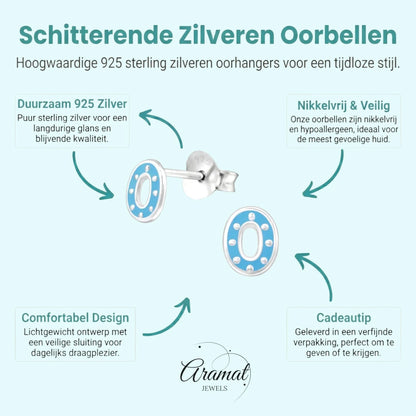 Zilveren oorbellen ovaal - blauw emaille - Aramat Jewels - Oorbellen - cadeautip