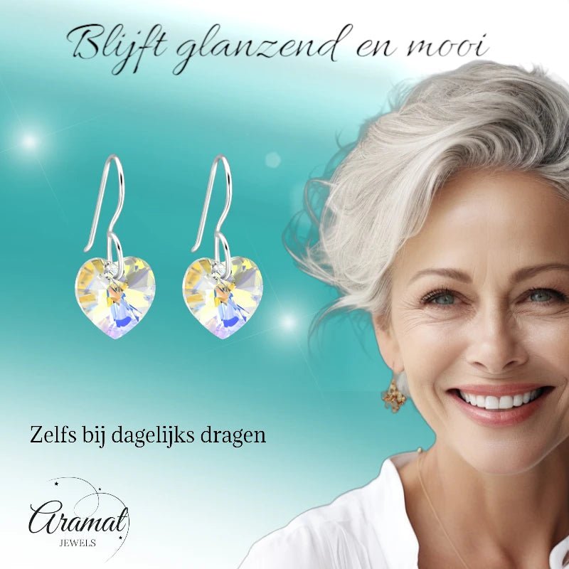 Zilveren Oorhangers Hart met Kristal | 10mm | AB Transparant - oor4518 - 27941 - Oorhangers kopen# - 20mm - 925 Zilver - AB