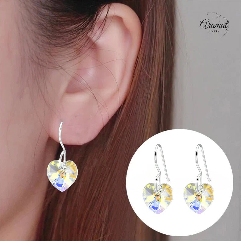 Zilveren Oorhangers Hart met Kristal | 10mm | AB Transparant - oor4518 - 27941 - Oorhangers kopen# - 20mm - 925 Zilver - AB