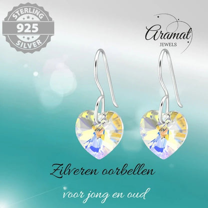 Zilveren Oorhangers Hart met Kristal | 10mm | AB Transparant - oor4518 - 27941 - Oorhangers kopen# - 20mm - 925 Zilver - AB