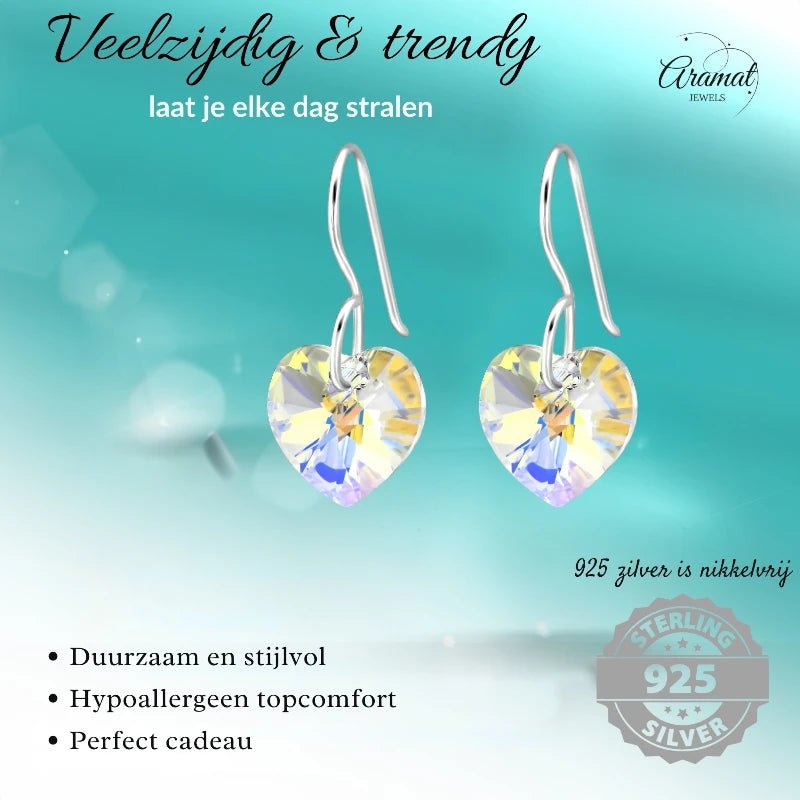 Zilveren Oorhangers Hart met Kristal | 10mm | AB Transparant - oor4518 - 27941 - Oorhangers kopen# - 20mm - 925 Zilver - AB