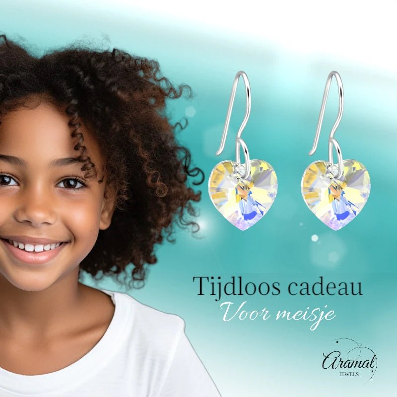 Zilveren Oorhangers Hart met Kristal | 10mm | AB Transparant - oor4518 - 27941 - Oorhangers kopen# - 20mm - 925 Zilver - AB