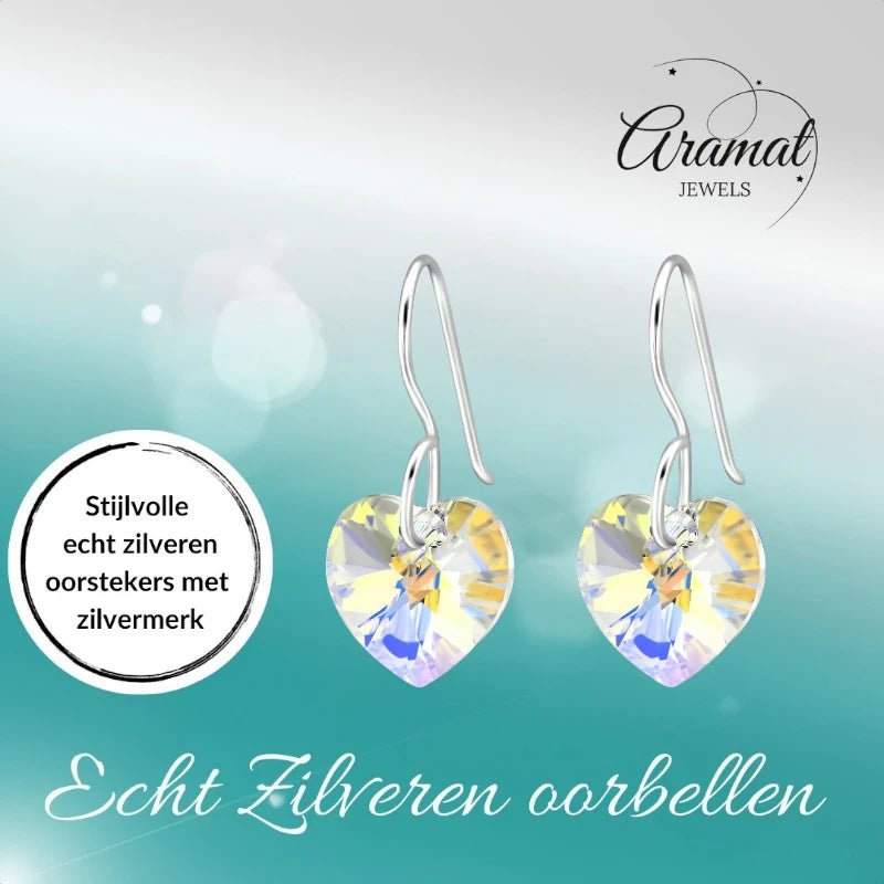 Zilveren Oorhangers Hart met Kristal | 10mm | AB Transparant - oor4518 - 27941 - Oorhangers kopen# - 20mm - 925 Zilver - AB