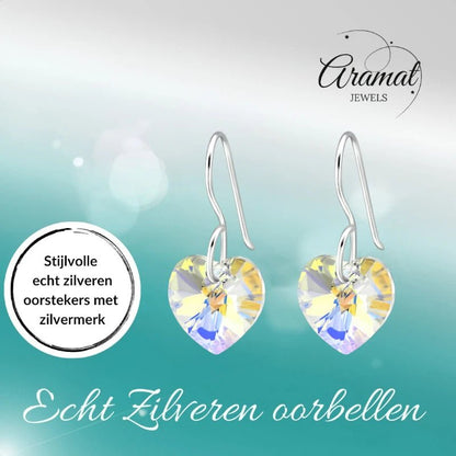 Zilveren Oorhangers Hart met Kristal | 10mm | AB Transparant - oor4518 - 27941 - Oorhangers kopen# - 20mm - 925 Zilver - AB