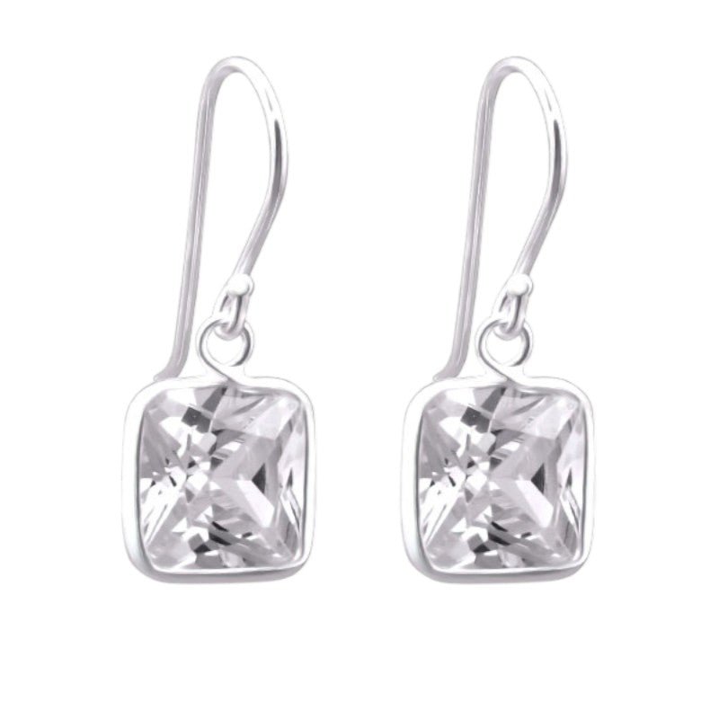Zilveren Oorhangers met Vierkante Zirkonia - 20mm - oor1161 - 23938 - Oorhangers kopen# - 20mm - 925 Zilver