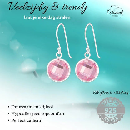 Zilveren Oorhangers - Roze Zirkonia - Kind & Vrouw - oor2882 - 23254 - Oorhangers kopen