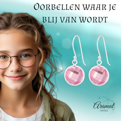 Zilveren Oorhangers - Roze Zirkonia - Kind & Vrouw - oor2882 - 23254 - Oorhangers kopen