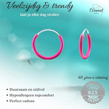 Zilveren Oorringetjes Donker Roze - 12mm - oor2542 - 21963 - Oorringen kopen# - 1.2mm - 12mm