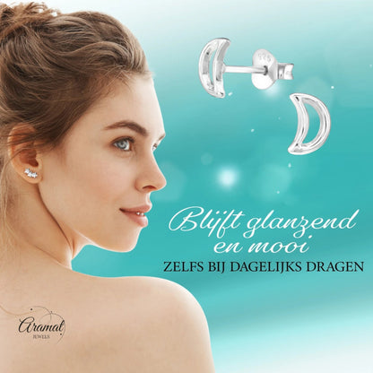 Zilveren Open Maan Oorstekers 6×4 mm - oor848 - 28613 - Oorbellen kopen# - 6mm - 925 Zilver - alles