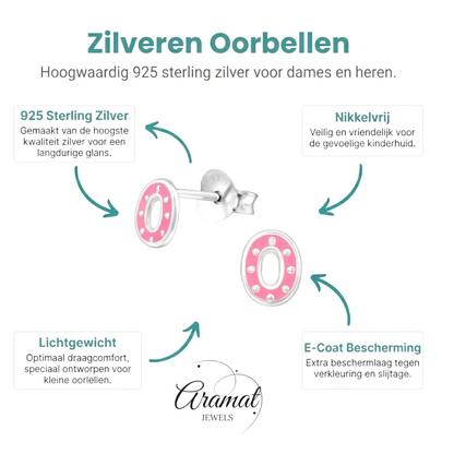 Zilveren ovale oorstekers met roze emaille – 6x5 mm - Aramat Jewels - Oorbellen - cadeautip