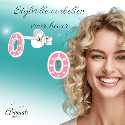 Zilveren ovale oorstekers met roze emaille – 6x5 mm - oor4744 - 30907 - Oorbellen kopen# - 6mm - 925 Zilver - alles