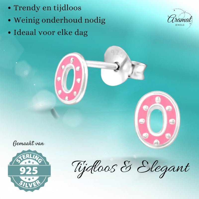 Zilveren ovale oorstekers met roze emaille – 6x5 mm - oor4744 - 30907 - Oorbellen kopen# - 6mm - 925 Zilver - alles