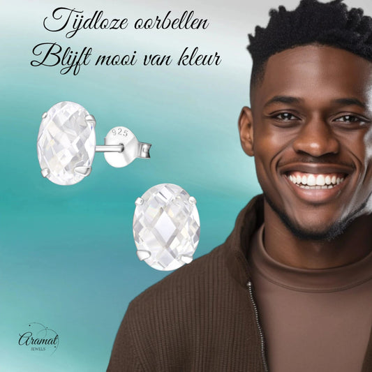 Zilveren Ovale Oorstekers met Zirkonia | 9mm - oor3414 - 9791 - Oorbellen kopen# - 925 Zilver - 9mm - alles