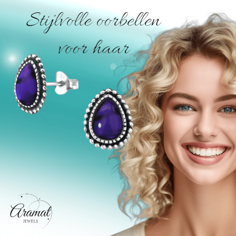 Zilveren Paars Abalone Oorbellen 12x9 mm - oor1819 - 30901 - Oorbellen kopen# - 12mm - 925 Zilver - Abalone