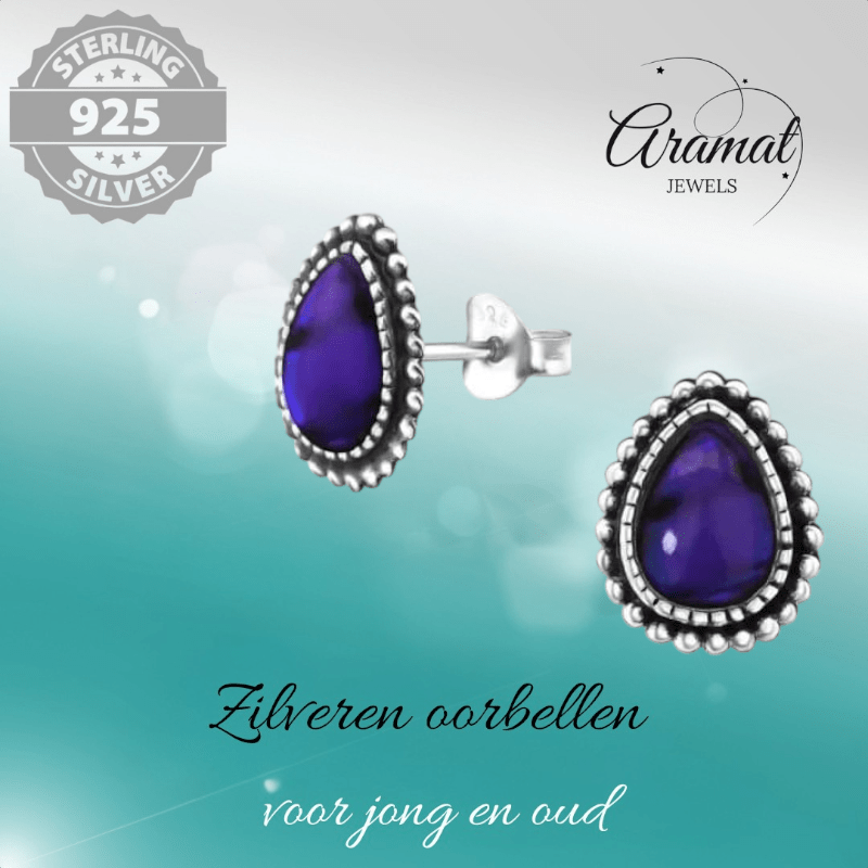Zilveren Paars Abalone Oorbellen 12x9 mm - oor1819 - 30901 - Oorbellen kopen# - 12mm - 925 Zilver - Abalone