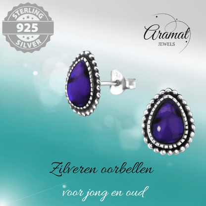 Zilveren Paars Abalone Oorbellen 12x9 mm - oor1819 - 30901 - Oorbellen kopen# - 12mm - 925 Zilver - Abalone