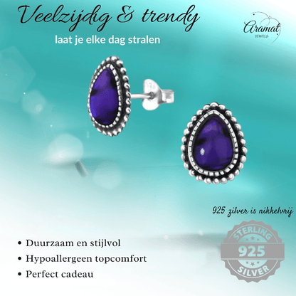 Zilveren Paars Abalone Oorbellen 12x9 mm - oor1819 - 30901 - Oorbellen kopen# - 12mm - 925 Zilver - Abalone