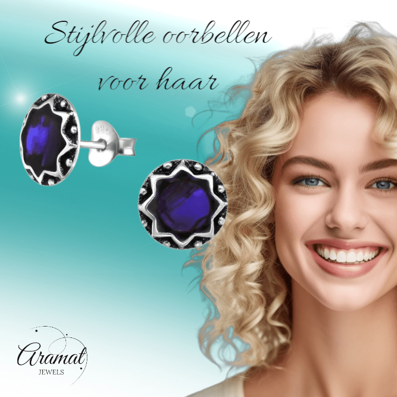 Zilveren Paarse Abalone Dames Oorbellen 9 mm - oor5265 - 30903 - Oorbellen kopen# - 925 Zilver - 9mm - Abalone