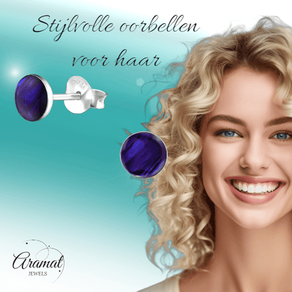 Zilveren Paarse Abalone Oorbellen 5.5 mm - oor5182 - 30895 - Oorbellen kopen# - 5.5mm - 925 Zilver - Abalone