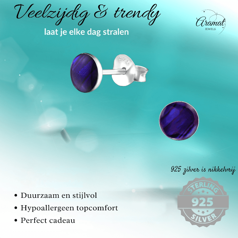 Zilveren Paarse Abalone Oorbellen 5.5 mm - oor5182 - 30895 - Oorbellen kopen# - 5.5mm - 925 Zilver - Abalone