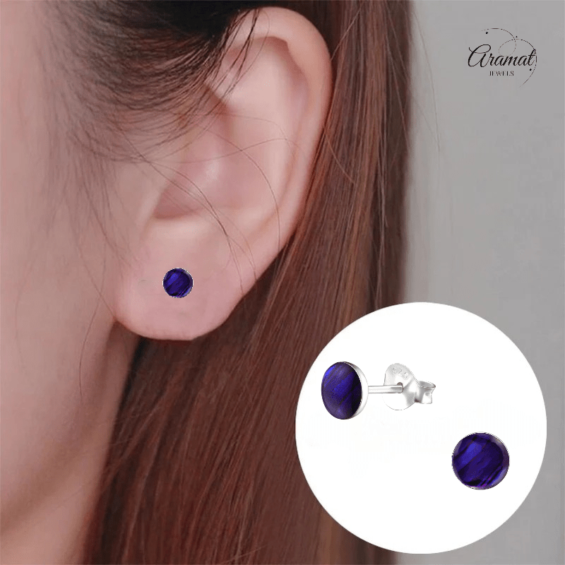 Zilveren Paarse Abalone Oorbellen 5.5 mm - oor5182 - 30895 - Oorbellen kopen# - 5.5mm - 925 Zilver - Abalone