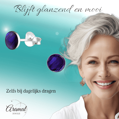 Zilveren Paarse Abalone Oorbellen 5.5 mm - oor5182 - 30895 - Oorbellen kopen# - 5.5mm - 925 Zilver - Abalone