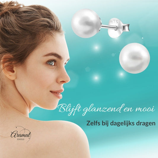 Zilveren Parel Oorbellen wit - Aramat Jewels - Oorbellen - cadeautip