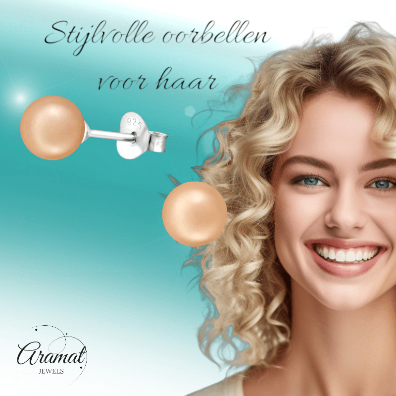 Zilveren Pareloorbellen - Licht Zalmkleurig - 6mm - oor1243 - 31183 - Oorbellen kopen